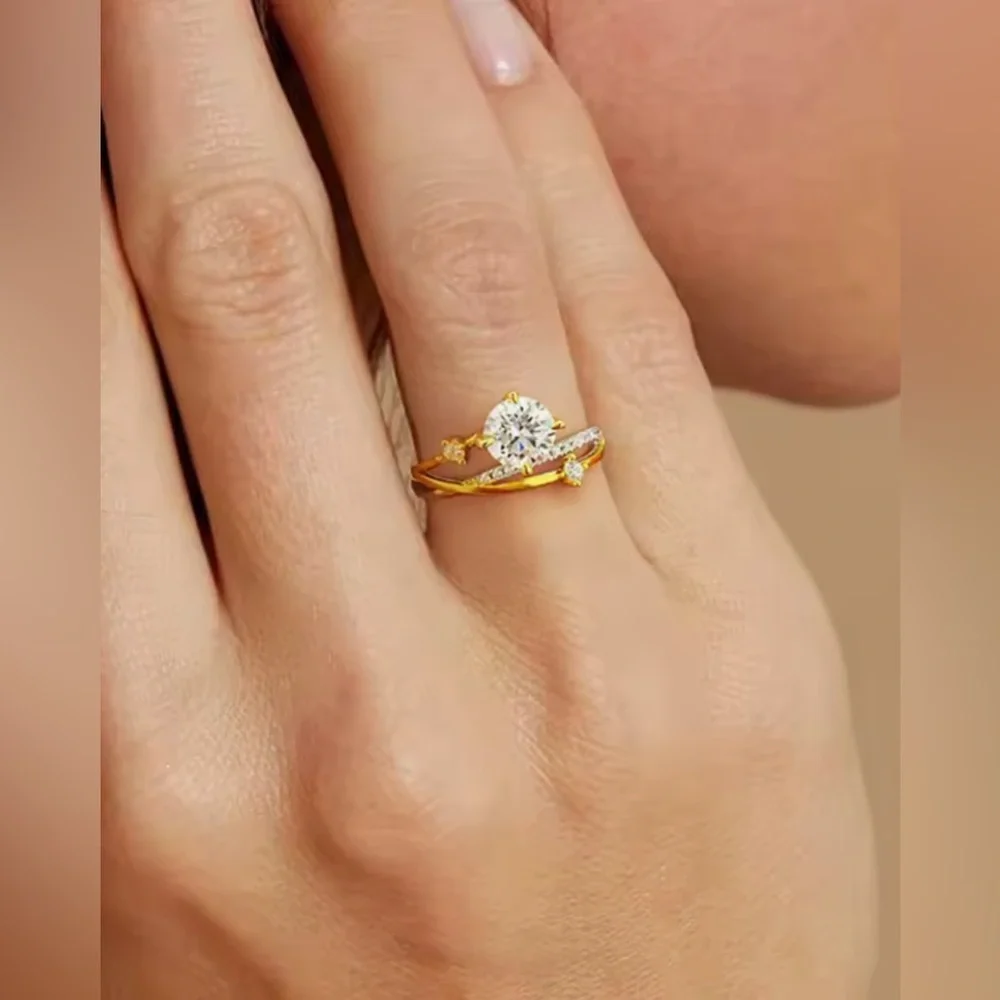 New .925 and 18k gold GRA Certified Moissanite Diamond Ring